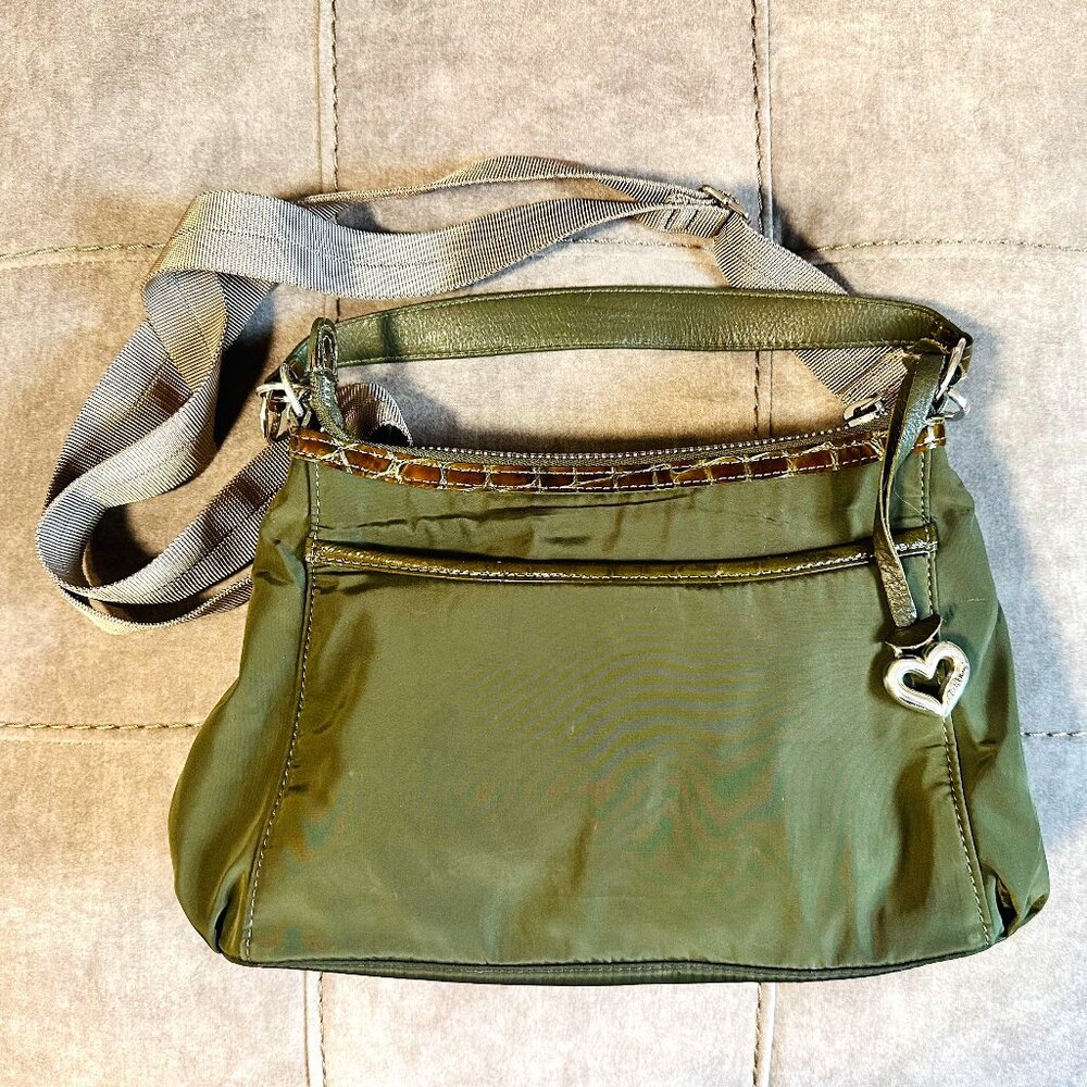 Brighton Green Nylon Crossbody Shoulder Bag with Patent Croc Leather and Heart